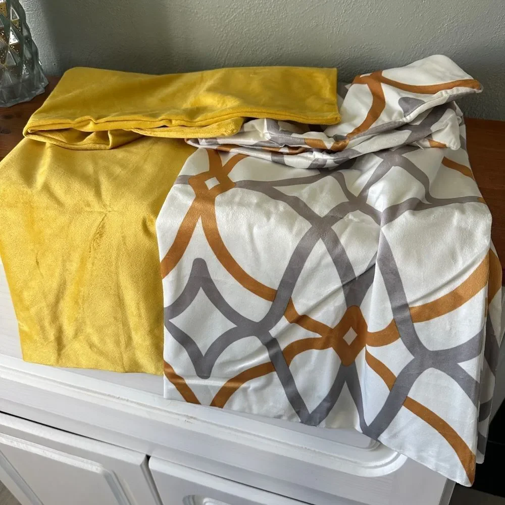 H. Versailtex 26” Pillow Covers Pair Mustard Yellow Gold Gray White Velvety